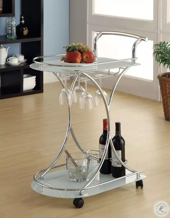 910002 Chrome and White Glass Serving Cart