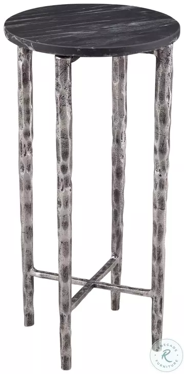 Mendez Antique Silver And Black Marble Accent Table