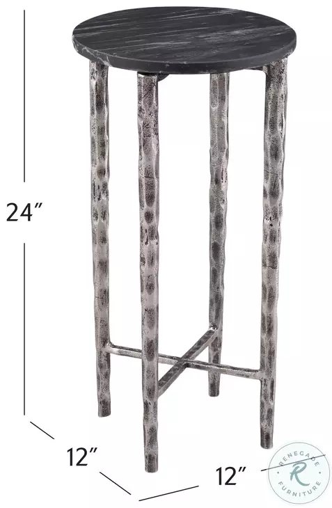 Mendez Antique Silver And Black Marble Accent Table