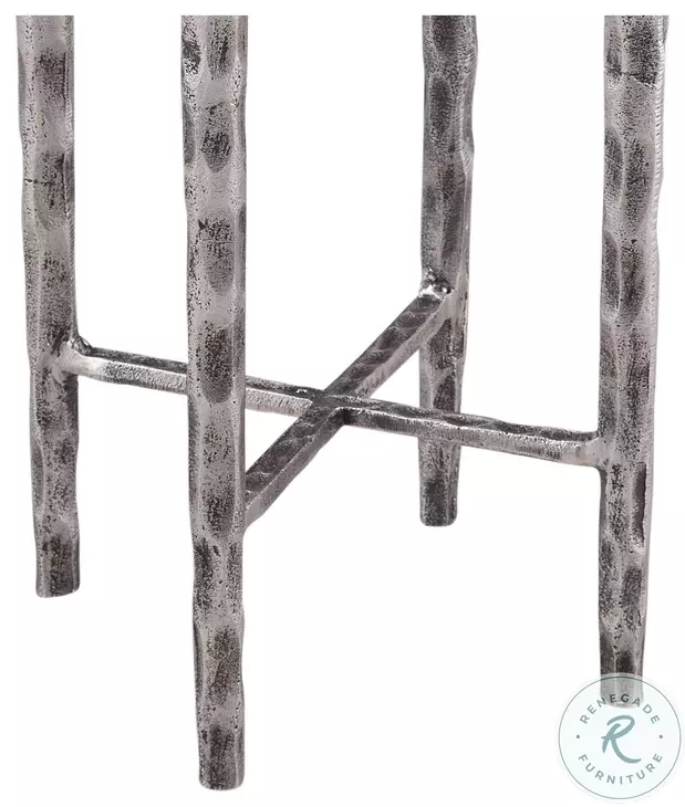 Mendez Antique Silver And Black Marble Accent Table