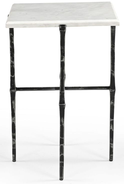 Darcy Antique Nickel and White Square Marble Top Accent Table