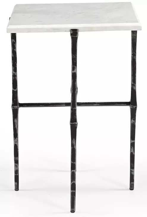 Darcy Antique Nickel and White Square Marble Top Accent Table