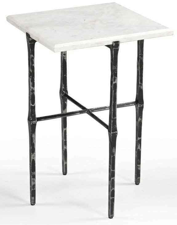 Darcy Antique Nickel and White Square Marble Top Accent Table