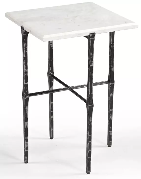 Darcy Antique Nickel and White Square Marble Top Accent Table