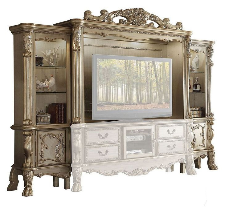Dresden Gold Patina and Bone 121" Entertainment Center with LED