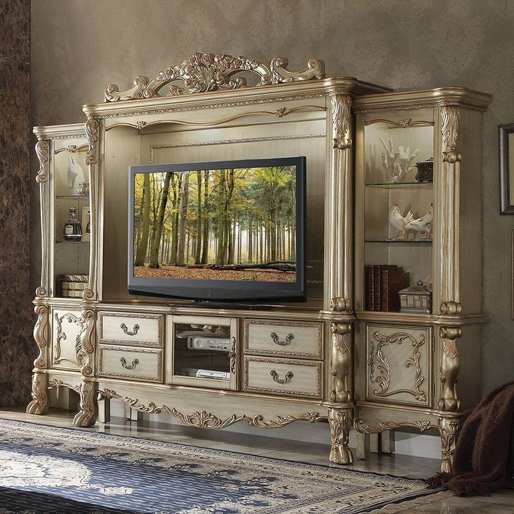 Dresden Gold Patina and Bone 121" Entertainment Center with LED