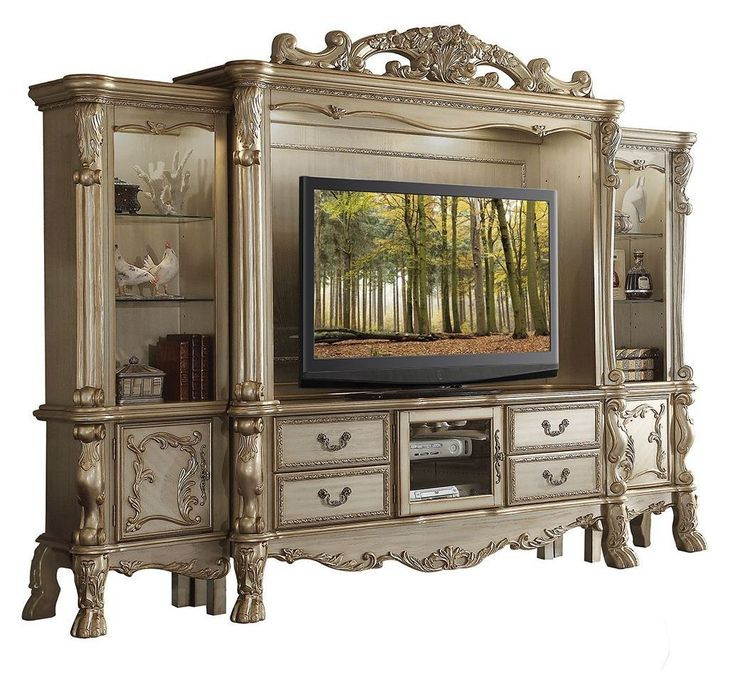 Dresden Gold Patina and Bone 121" Entertainment Center with LED