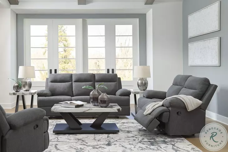 Yarrow Lane Charcoal Reclining Living Room Set with Drop Down Table