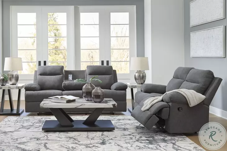 Tarrant Charcoal Reclining Sofa with Drop Down Table