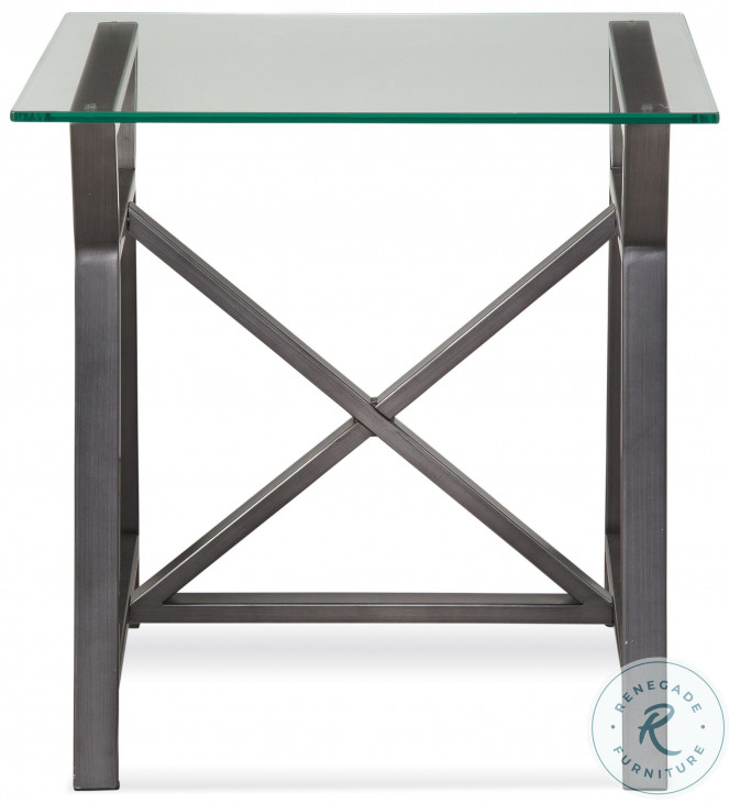 Ross Pewter Glass Top Rectangular End Table From Bassett Mirror Coleman Furniture