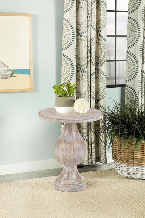 Dianella Whitewashed Round Pedestal Accent Table