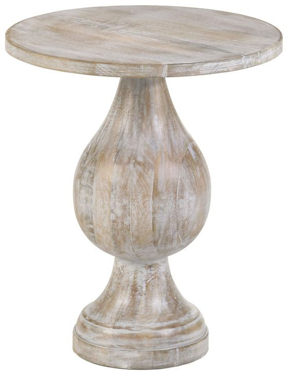 Dianella Whitewashed Round Pedestal Accent Table