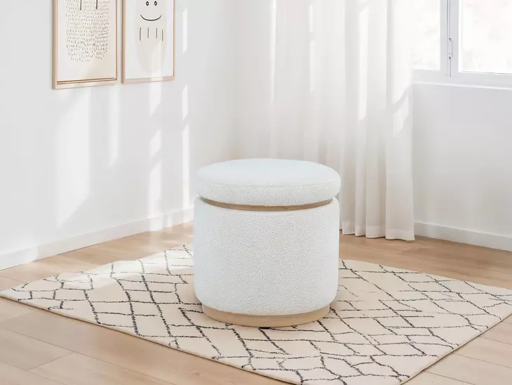 Remuda Ivory Upholstered Round Ottoman with Storage