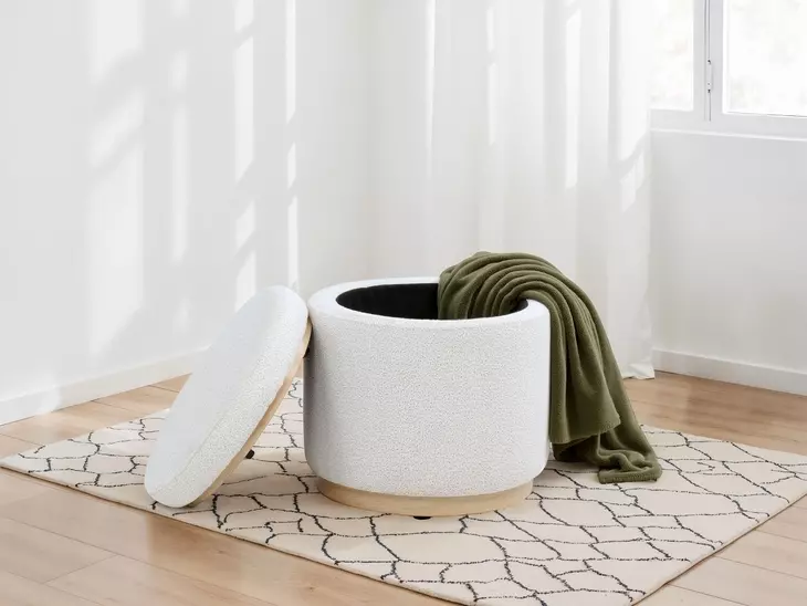 Remuda Ivory Upholstered Round Ottoman with Storage