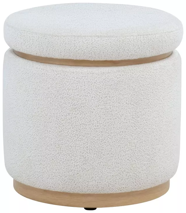 Remuda Ivory Upholstered Round Ottoman with Storage