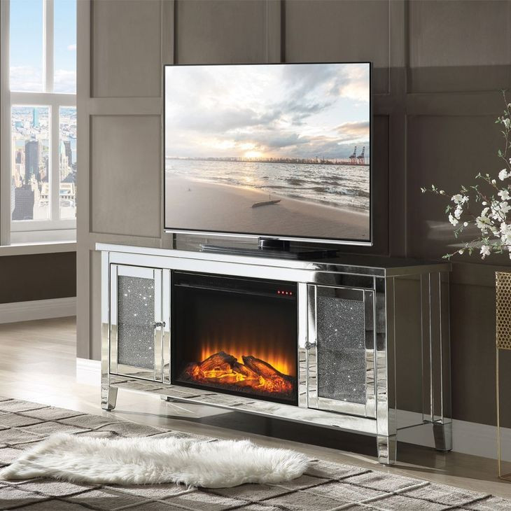 Noralie Silver 59" TV Stand with Fireplace