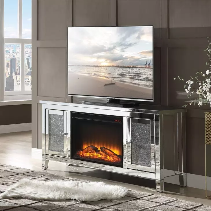 Noralie Silver 59" TV Stand with Fireplace