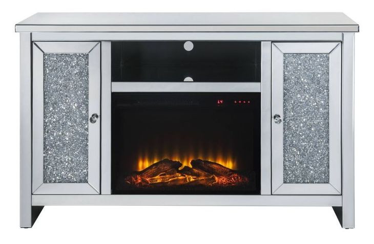 Noralie Silver and Gray 59" TV Stand with Fireplace