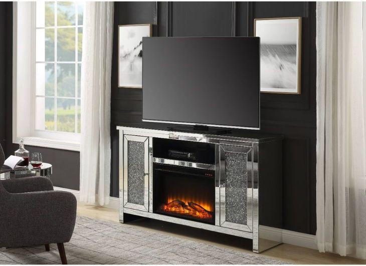 Noralie Silver and Gray 59" TV Stand with Fireplace