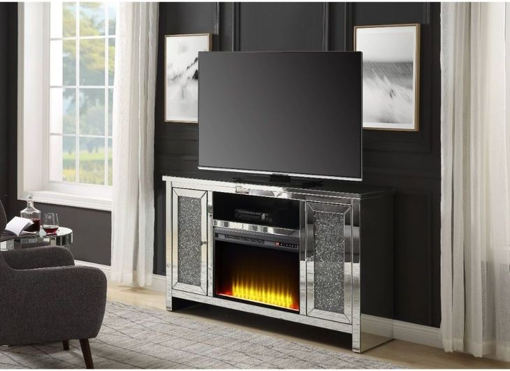 Noralie Silver and Gray 59" TV Stand with Fireplace
