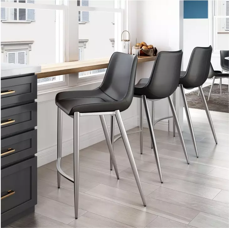 Magnus Black And Brushed Stainless Steel Counter Chair Set Of 2