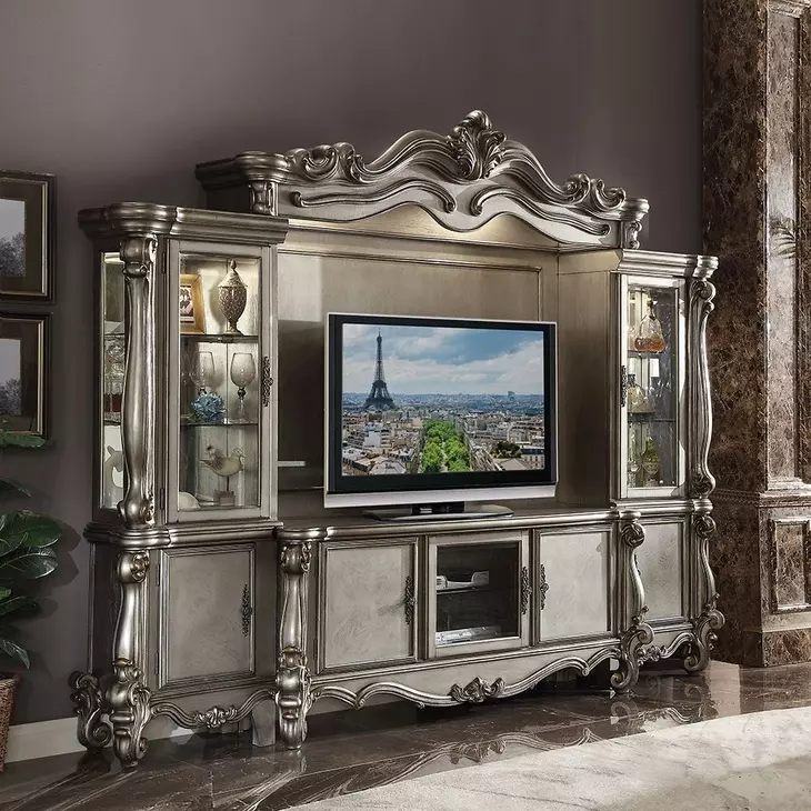 Versailles Antique Platinum 118" Entertainment Center with LED