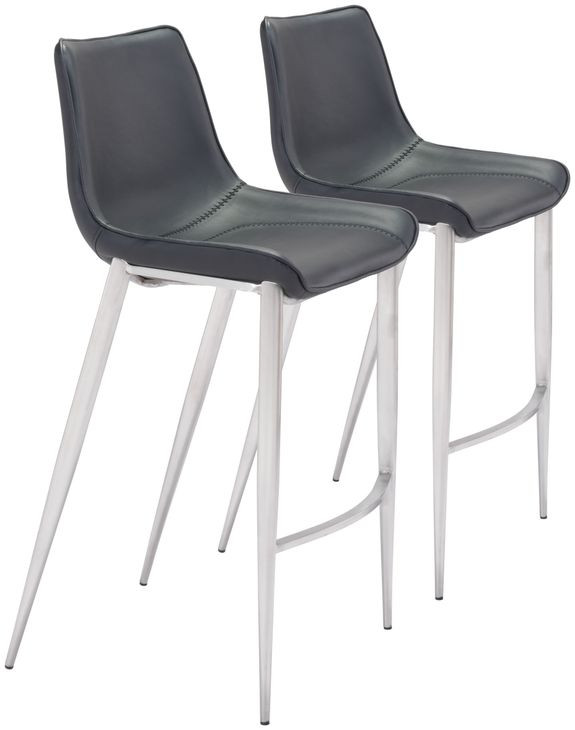 Magnus Black And Brushed Stainless Steel Bar Stool Set Of 2