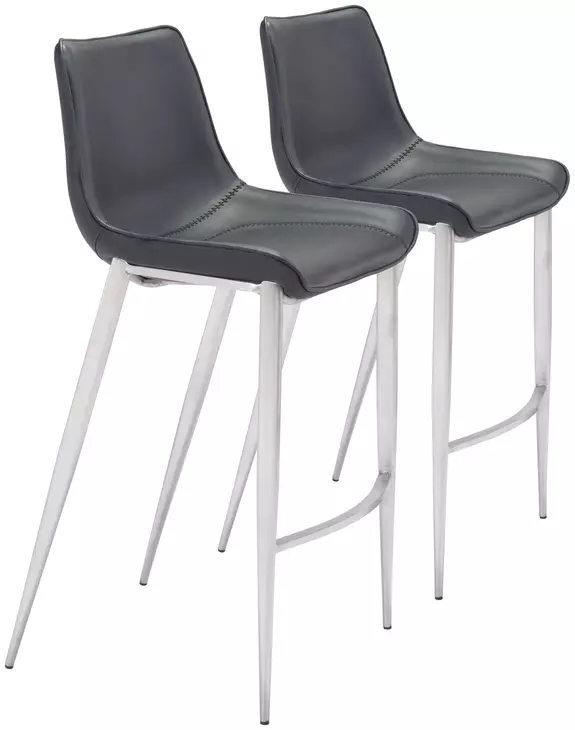 Magnus Black And Brushed Stainless Steel Bar Stool Set Of 2