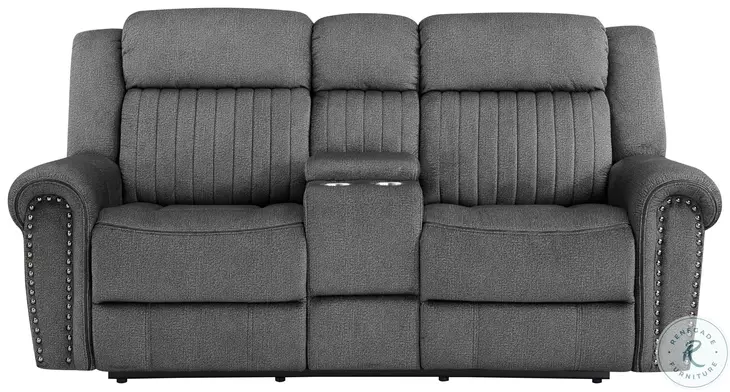 Brennen Charcoal Power Double Reclining Console Loveseat