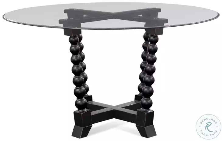 Susanna Antique Black Glass Top Round Dining Table