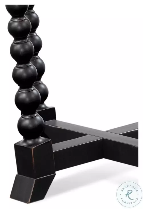 Susanna Antique Black Glass Top Round Dining Table