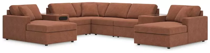 Modmax Spice Performance Fabric 8 Piece Modular Double Chaise Sectional with Audio and Storage Consoles