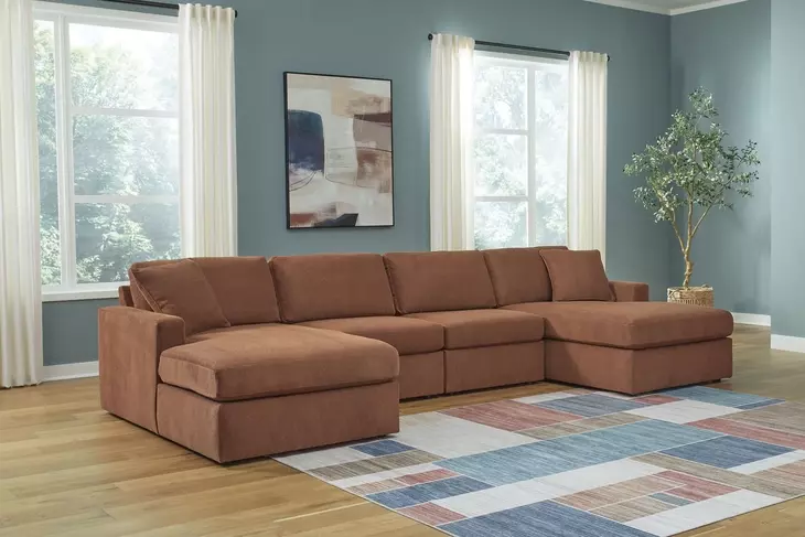 Modmax Spice Performance Fabric 4 Piece Modular Double Storage Chaise Sectional