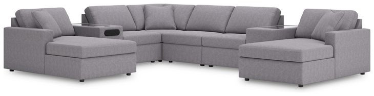 Modmax Granite Performance Fabric 8 Piece Modular Double Chaise Sectional with Audio and Storage Consoles