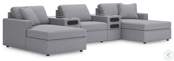 Modmax Granite 5-Piece Performance Fabric Modular Double Chaise Sectional with Audio Consoles