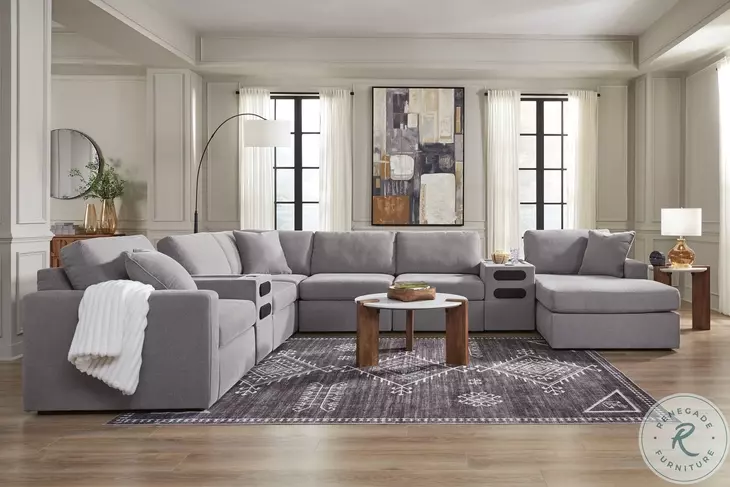 Modmax Granite 8-Piece Performance Fabric Modular Sectional with RAF Chaise and Audio Consoles
