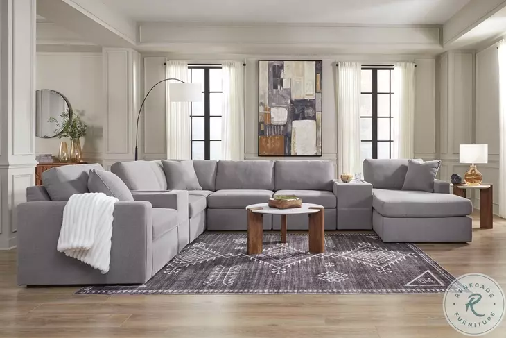 Modmax Granite 8-Piece Performance Fabric Modular Sectional with RAF Chaise and Storage Consoles