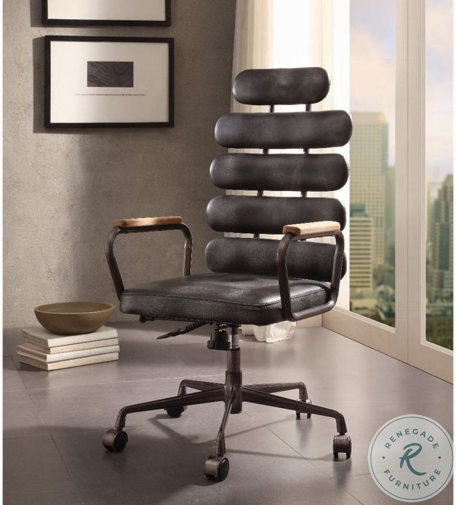 Calan Vintage Black Top Grain Leather Swivel Office Chair
