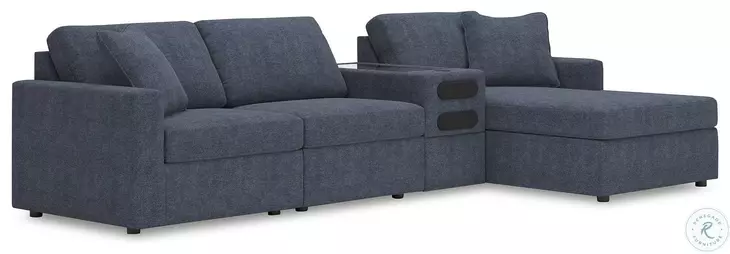 Modmax Ink 4-Piece Performance Fabric Modular Sectional with RAF Chaise and Audio Console