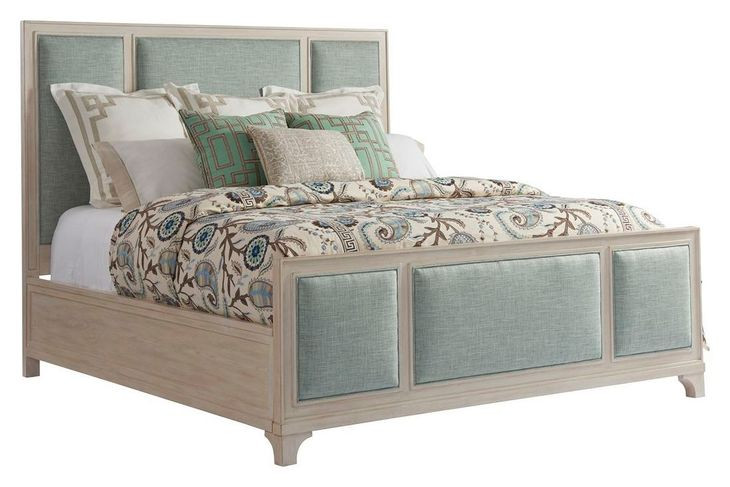 Crystal Cove Green and Gray Upholstered Queen Panel Bed