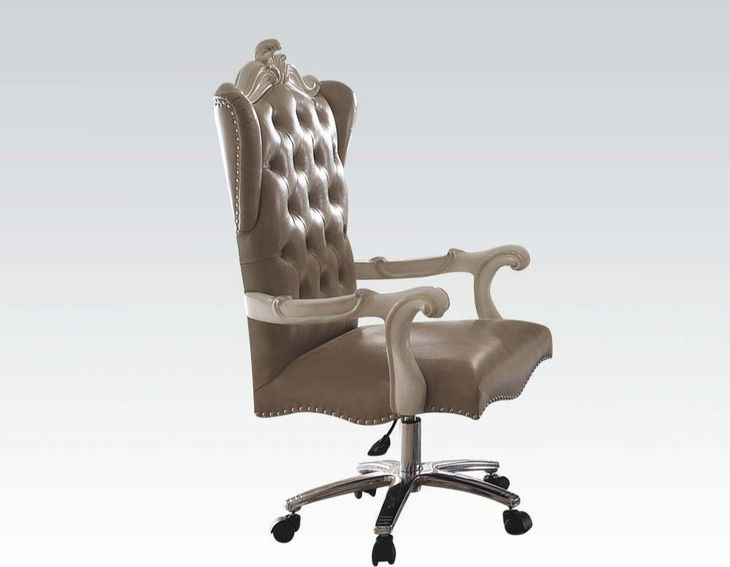 Versailles Vintage Gray Upholstered Executive Office Chair with Nailhead Trim
