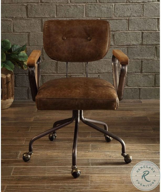Hallie Vintage Whiskey Top Grain Leather Swivel Office Chair with