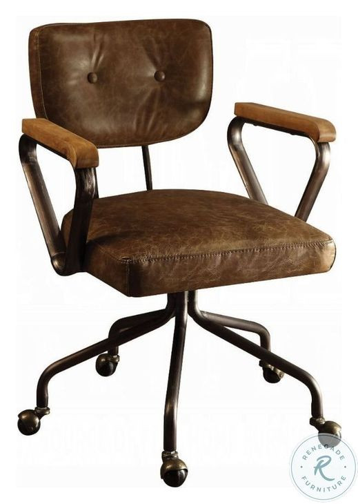 Hallie Vintage Whiskey Top Grain Leather Swivel Office Chair with