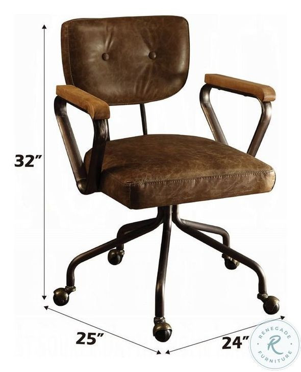 Hallie Vintage Whiskey Top Grain Leather Swivel Office Chair with
