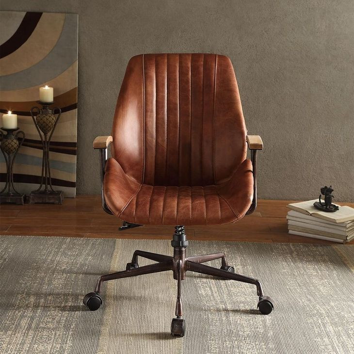 Hamilton Cocoa Leather Upholstered Swivel Office Chair