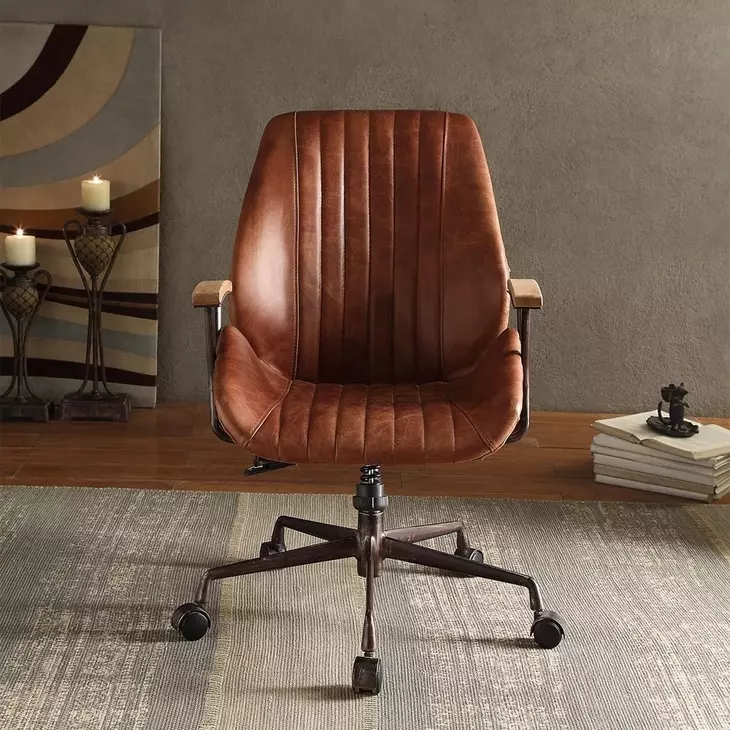 Hamilton Cocoa Leather Upholstered Swivel Office Chair