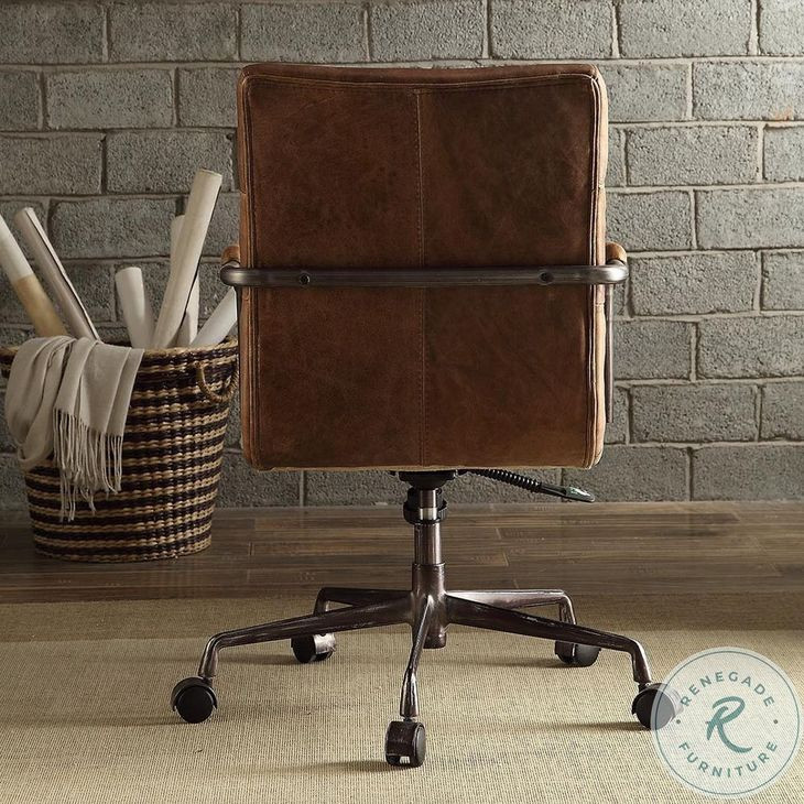 Harith Retro Brown Top Grain Leather Swivel Office Chair