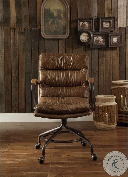 Harith Vintage Whiskey Top Grain Leather Swivel Office Chair