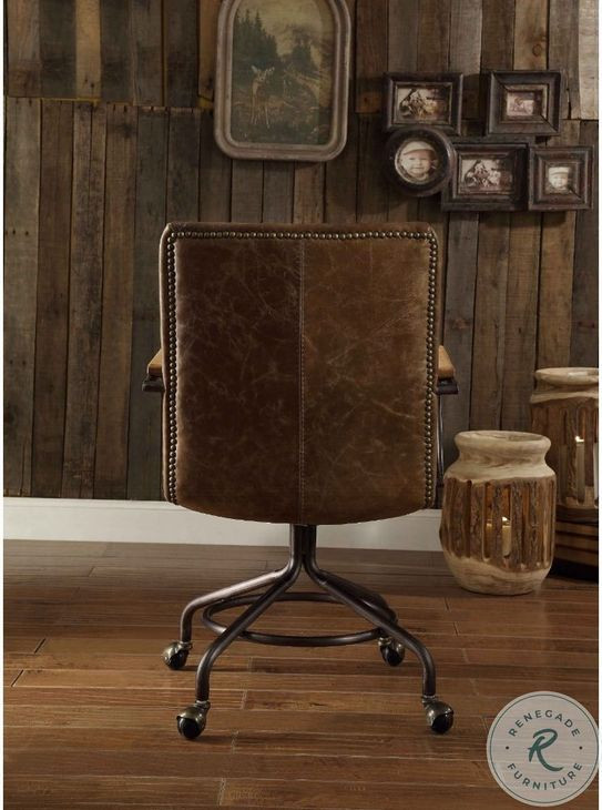 Harith Vintage Whiskey Top Grain Leather Swivel Office Chair