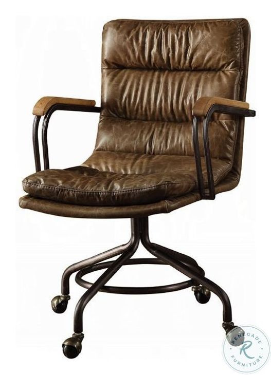 Harith Vintage Whiskey Top Grain Leather Swivel Office Chair